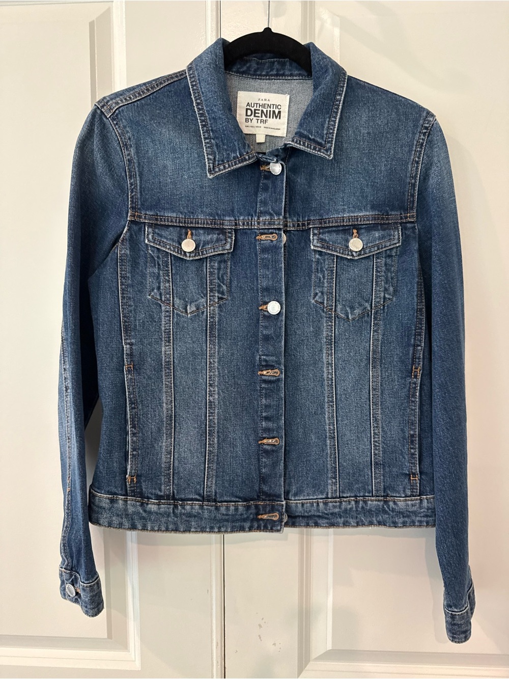 Zara Vintage Wash Denim Jacket in Medium Blue
